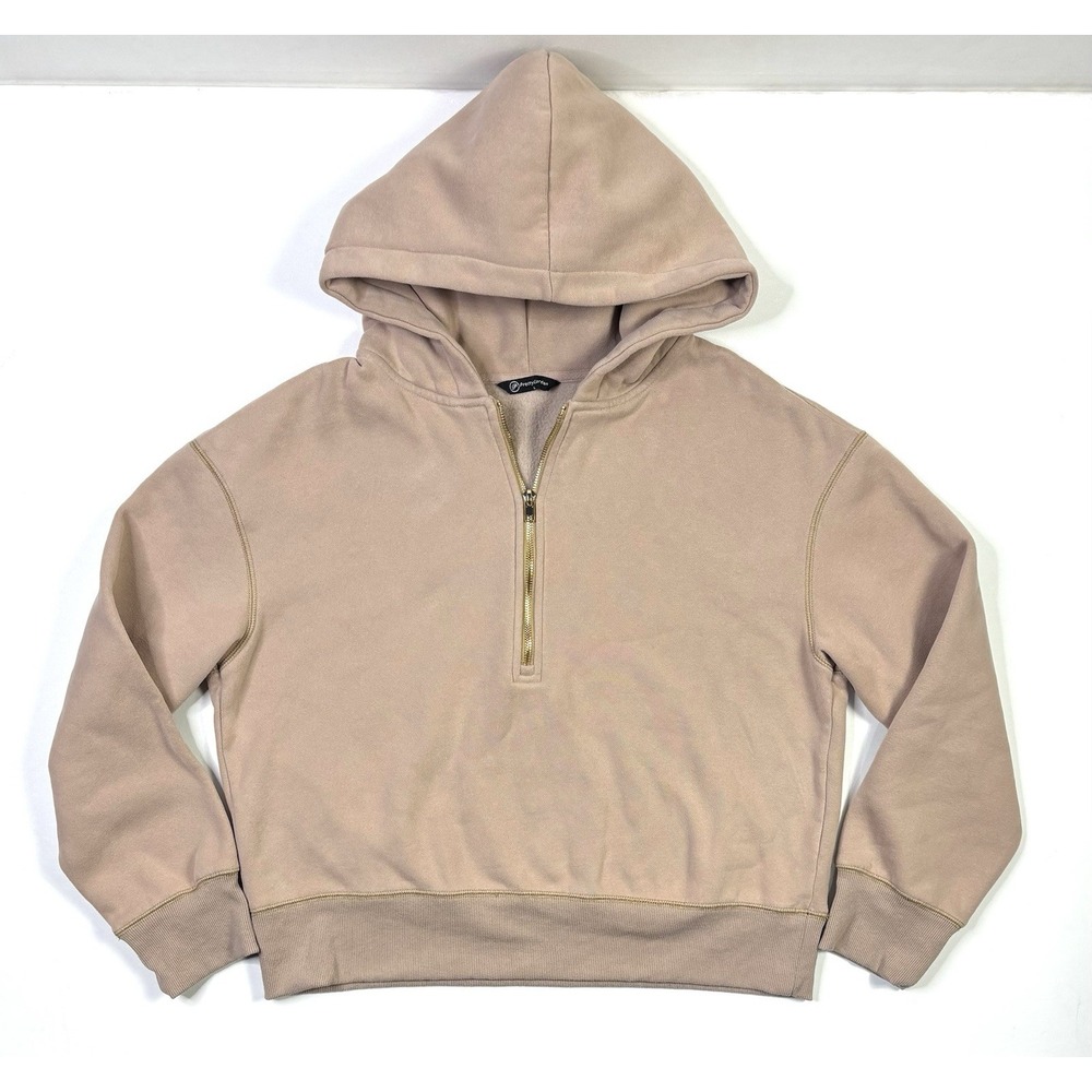 Pretty Garden Hoodie Women's Large Taupe Half Zip Fleece Sweatshirt Outdoor